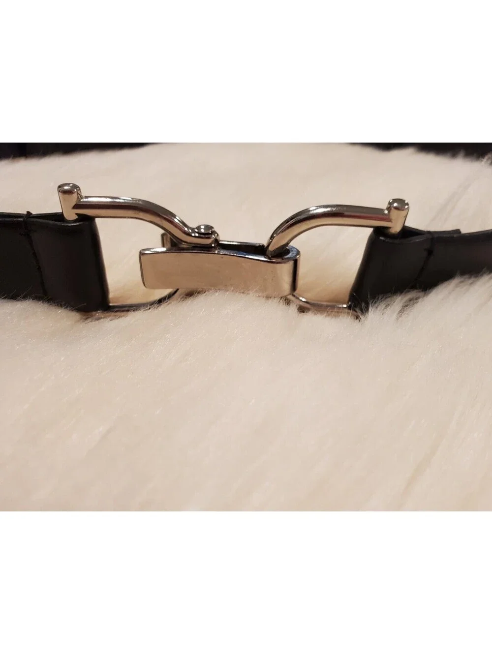 Anne Klein M/L Black Bonded Leather Belt Silver Clip Buckle Adjustable NWT